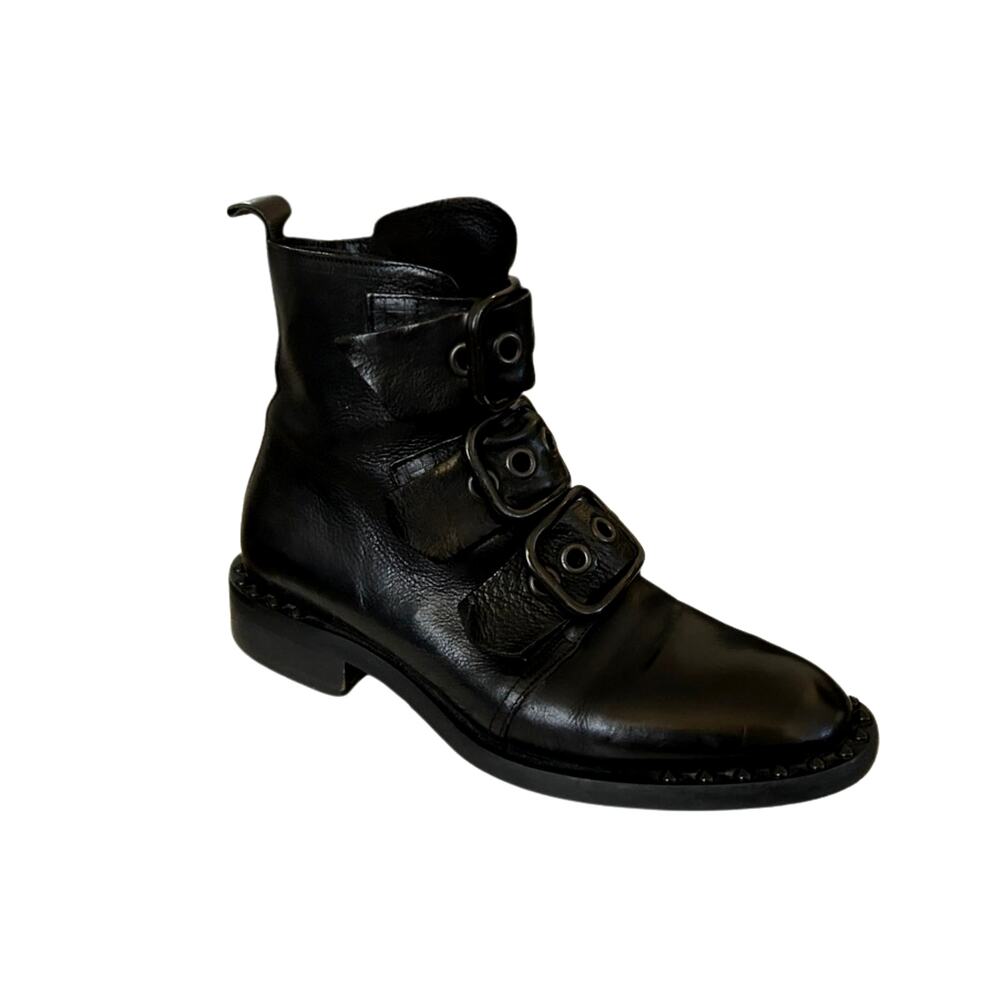 Just Juice Black Leather Buckle Ankle Boots – Goth Booties Size 37 Italy